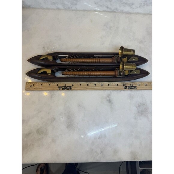 Vintage Draper Tru-Mold Wood Industrial Weaving Shuttle Candle Sconce Set - Picture 10 of 11